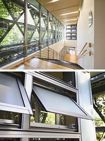 Nearly ZEBもデザインも！ エコガラスでつくる美しい建築-階段換気窓 換気窓寄り