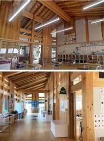 木造校舎はZEB Ready 故郷の資源とエコガラスが活躍-展示／スペース